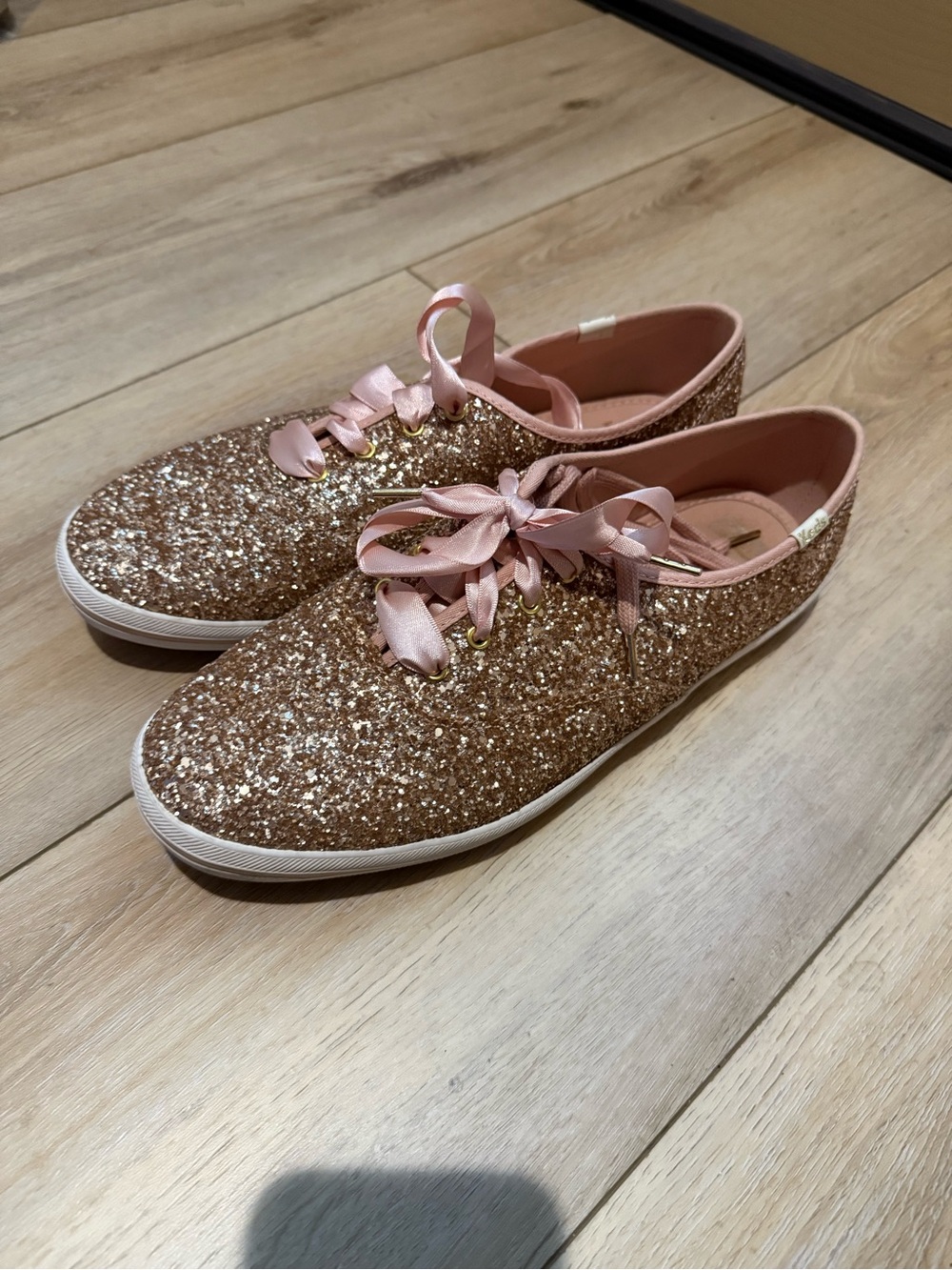 Keds Women's Glitter Lace-Up Flats in Rose Gold - Picture 4 of 5